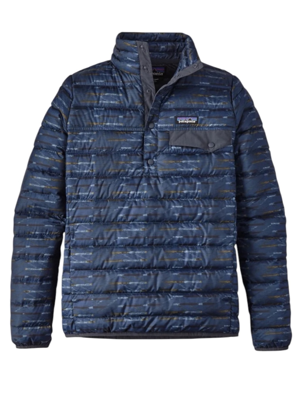 Patagonia Women’s Down Snap-T Pullover
Jacket size Small in Elwha Ikat Blue